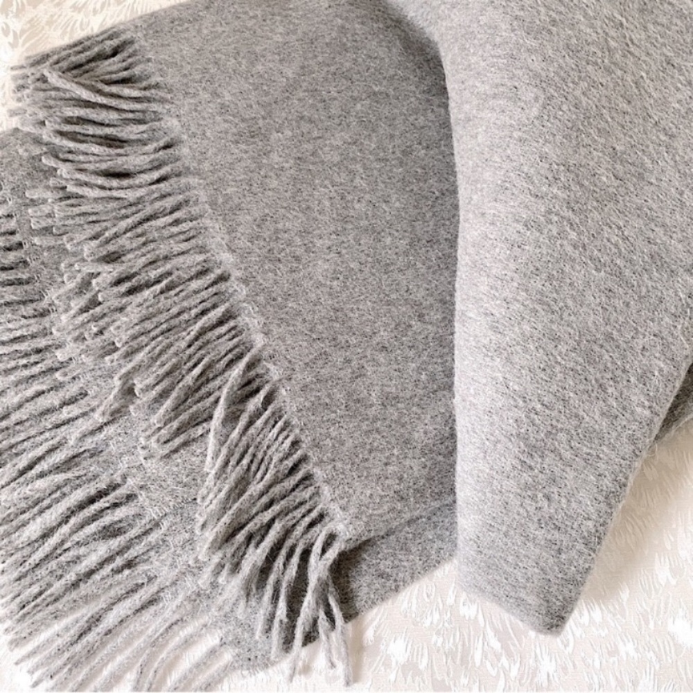 ALICIA ADAMS CLASSIC ALPACA WOOL PATMOS FRINGE THROW BLANKET LUXURY LOUNGE Gray